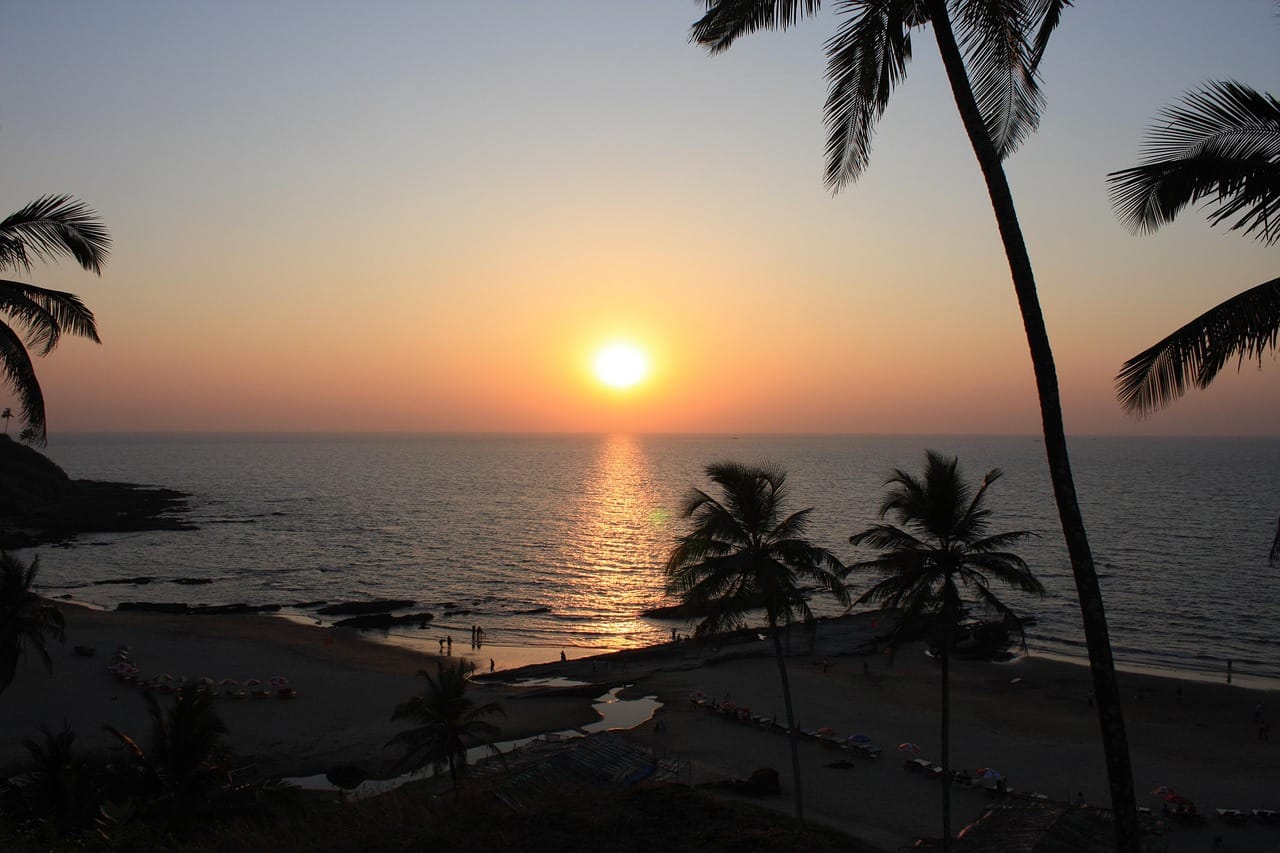 goa, india, beach, nature, sunset